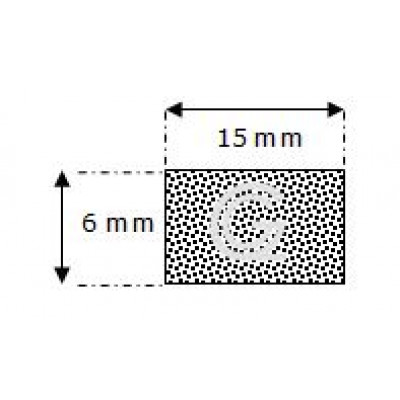 Rechthoekig mosrubber snoer | 6 x 15 mm | per meter